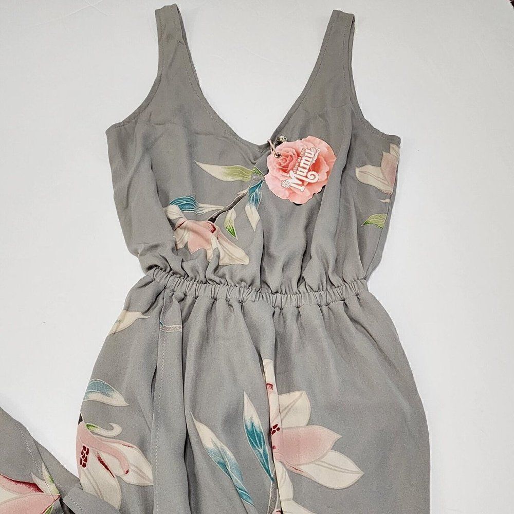 Show Me Your Mumu - XS -Kendall Maxi Dress V Neck Slit Blouson Lily Showers Gray - Picture 5 of 10